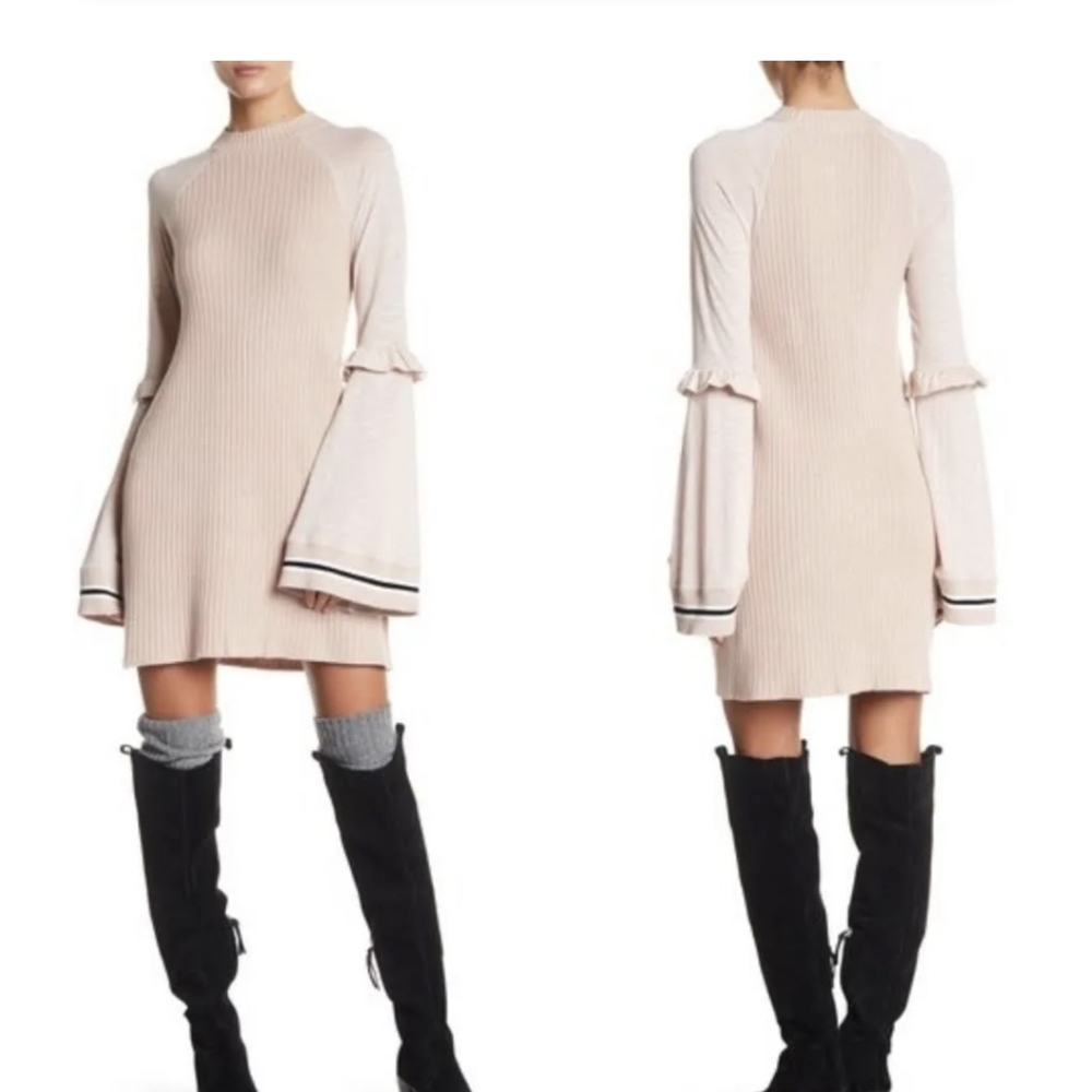 Free People Long Sleeve pink Rose  sweater Dress women size XS - Picture 9 of 10